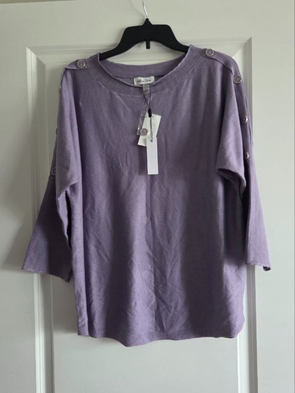 Melissa Paige Button-Trim Dolman-Sleeve Sweater Dusk Size XL